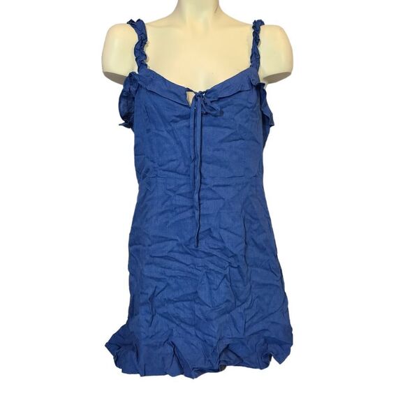 Lulu's Blue Linen Blend Mini Dress Size Large - Picture 1 of 5